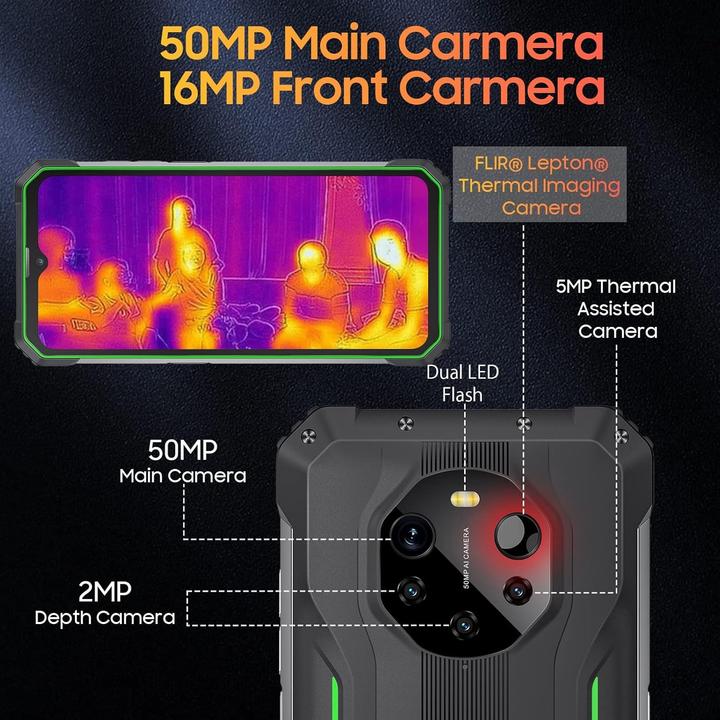 Immagine prodotto Blackview BL8800 Pro 5G (FLIR - Display da 6,58" - 128 GB, 8 GB RAM) Verde (128 GB, Verde, Vert, 6.58", 5G)