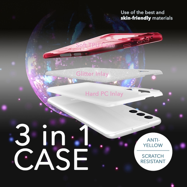 Produktbild Nalia Glitzer Silikon Hülle mit 2x Displayschutz (Samsung Galaxy S23+)