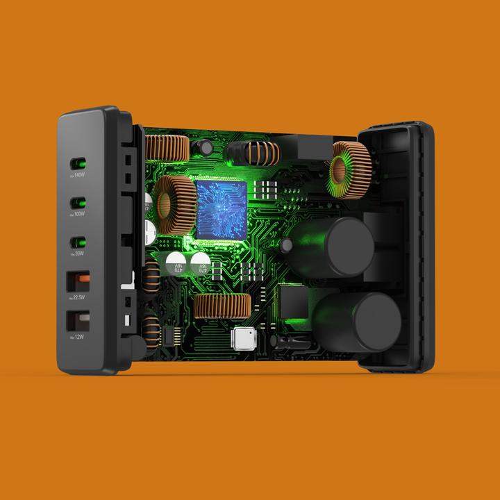 Produktbild Hama Ladestation 5 Ports, GaN, Schnellladegerät, 3xUSB-C, 2xUSB-A, PD, 140 W, SW (140 W)