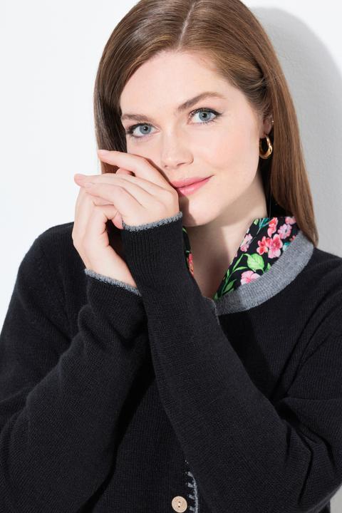 Produktbild Ulla Popken Long-Strickjacke, Hirsch-Stickerei, A-Linie, Stehkragen (58)