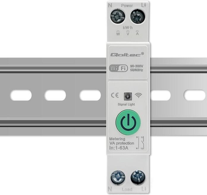 Produktbild Qoltec WLAN-Relais für Hutschiene mit Stromzähler 63A