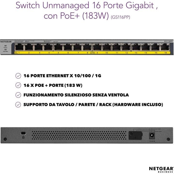 Actual product image Netgear Gs116pp (16 ports)