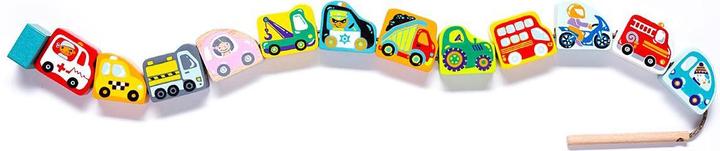 Actual product image Cubika Wood threading game flying cars (German, English, French, Italian)
