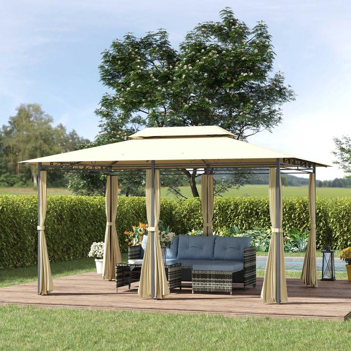 Produktbild Outsunny Gartenpavillon mit Doppeldach und Seitenteilen (400 cm, 300 cm)