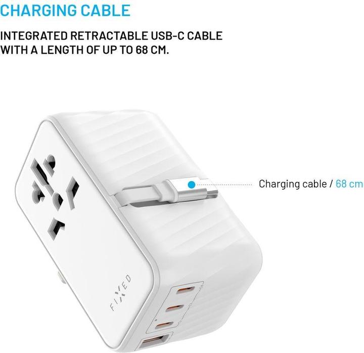 Actual product image Fixed Voyager World Adapter, 4xUSB-C/1xUSB, GaN, 85W, white
