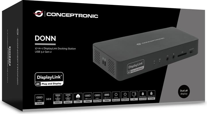 Actual product image Conceptronic Dock 17-in-1 USB-C->HDMI,DP 4K/60Hz,GbE,USB-C (USB-C, 17 ports)