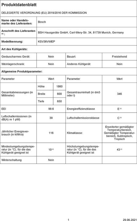 Produktbild Bosch Hausgeräte KSV36VWEP (346 l)