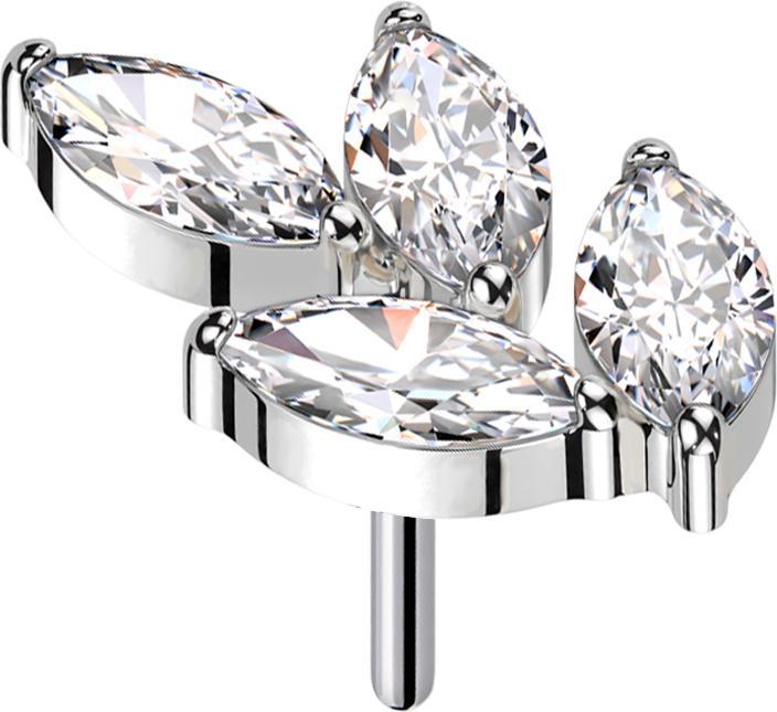 Actual product image Star Piercing Threadless leaf silver four crystals silver (without brass, Titanium)