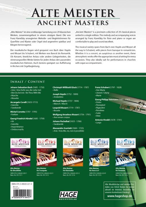 Produktbild Alte Meister für Querflöte und Klavier/Orgel (Deutsch, Englisch, Franz Kanefzky, Helmut Hage, 2011)