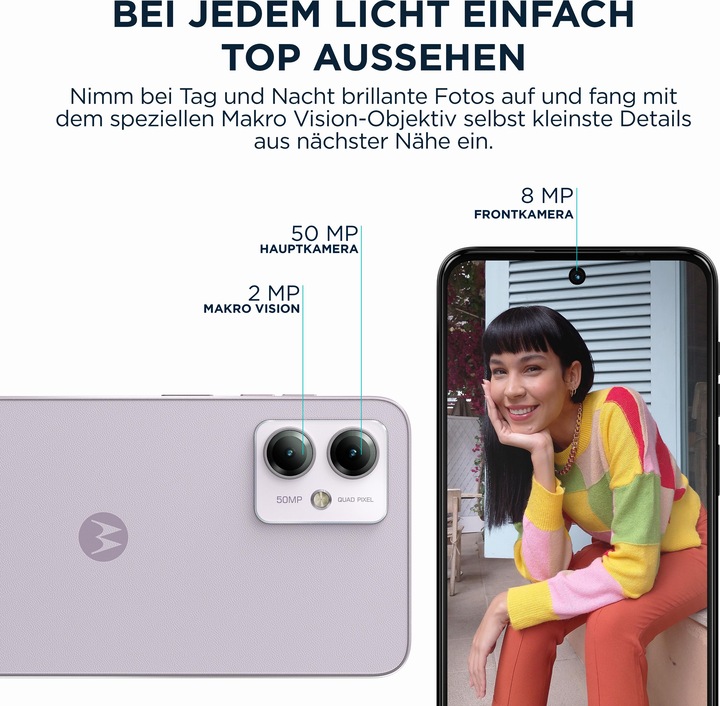 Produktbild Motorola Moto G14 (128 GB, Pale Lilac, 6.50", Dual SIM, 50 Mpx, 4G)