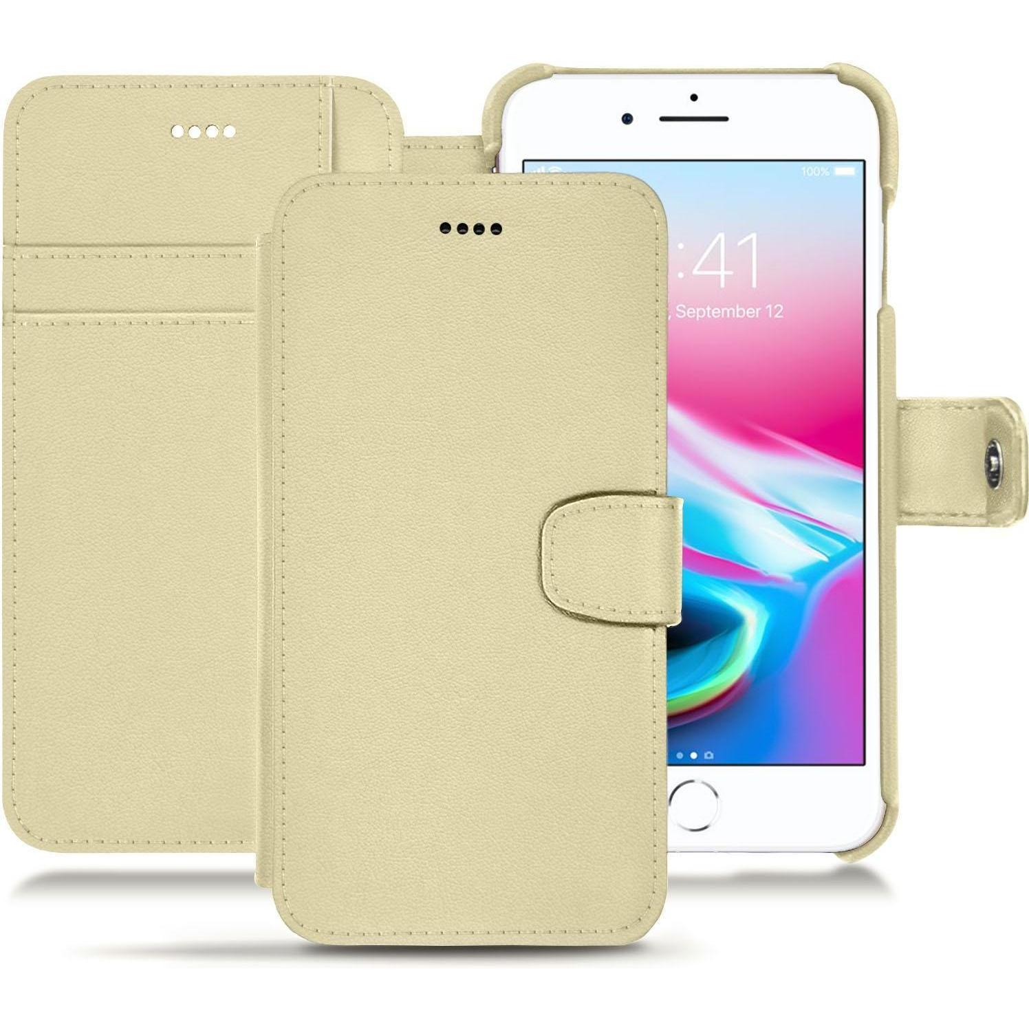 Noreve Lederschutzhülle Wallet (Apple iPhone 8 Plus), Smartphone Hülle, Beige
