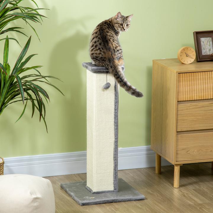 Immagine prodotto PawHut Tiragraffi quadrato con palla da gioco (81 cm, Bianco crema, Grigio)