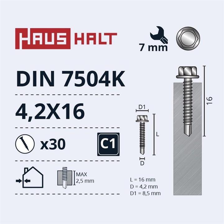 Image du produit Haushalt SELF SCREW 4,2X16 DIN7504K ZN 30PCS