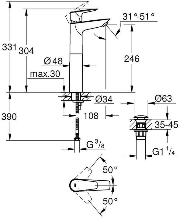 Image du produit Grohe Mitigeur pour lavabo Start Edge 1/2 XL-Size