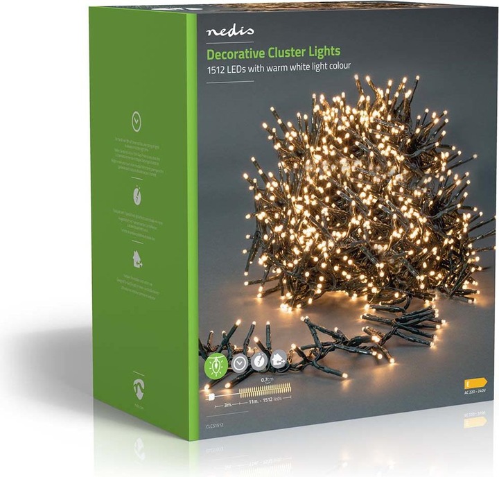Actual product image Nedis Decorative Lights | Cluster | 1512 LED's Warm White | 11.00 m | Light Effects: 7 | Indoor and A (11 m)