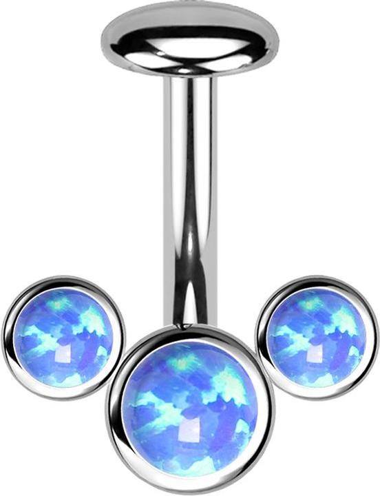 Actual product image Star Piercing Threadless Labret-Stab Banane silber front drei Opale blau (Titanium, without brass)