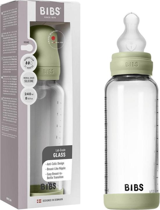 Actual product image Bibs Babyflaschen Glas-Flasche Baby Bottle Round 240 ml + Silikon-Trinksauger (240 ml)