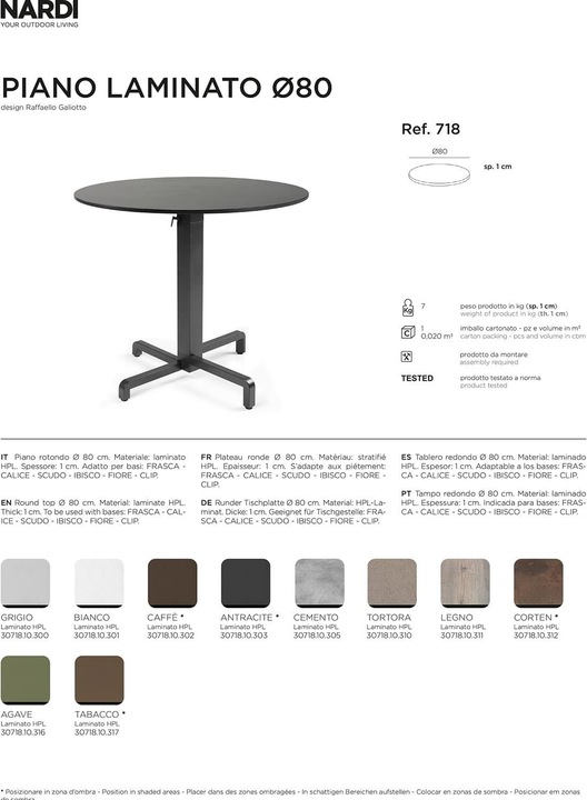 Actual product image Nardi P. LAMINATO DIAM.80 (80 x 80 x 1 cm)