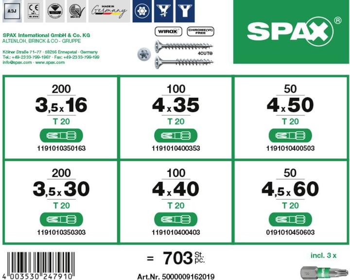 Energie-Label Spax Montagekasten L-Boxx Mini Kunststoff T-Star Plus (703 Schrauben pro Stück)