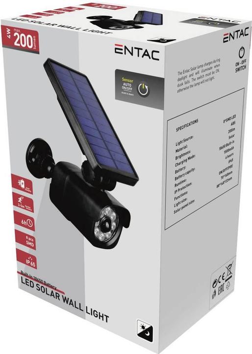 Actual product image Entac ESLCAM-SMD Solar-Wandstrahler mit Bewegungsmelder 4 W Schwarz (200 lm, IP65)
