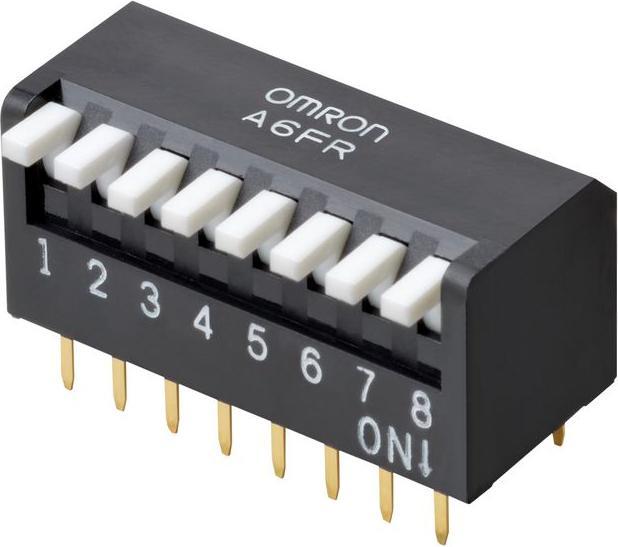 Actual product image Omron Industrial Automation Piano DIP switch, lever, long, 2.54mm, PCB pins