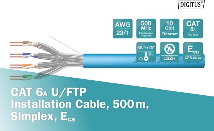 Produktbild Digitus CAT6A U-FTP Roh-Ins.kabel 500m (FTP, CAT6a, 500 m)