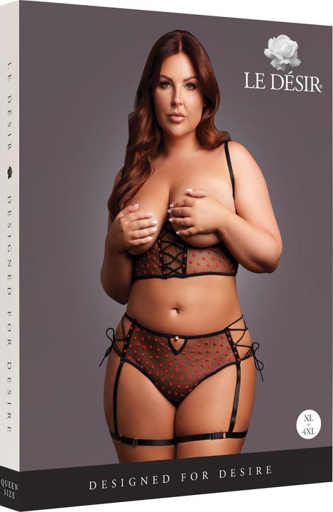 Actual product image Le Désir Two Piece Set with Underwired Open-Cup Bra and Panty with Laced Up Details - One Size - Black (One size)
