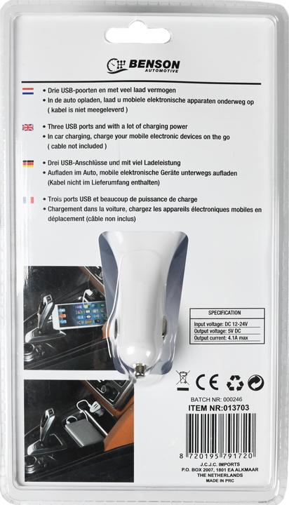 Immagine prodotto Benson Caricabatteria da auto 3 porte USB 4.1a 12-24V