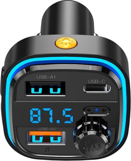 Actual product image Blue Power BT FM Transmitter and Car Charger BPBCC08, 2 x USB-A - 1 x USB C - 1 x microSD, black