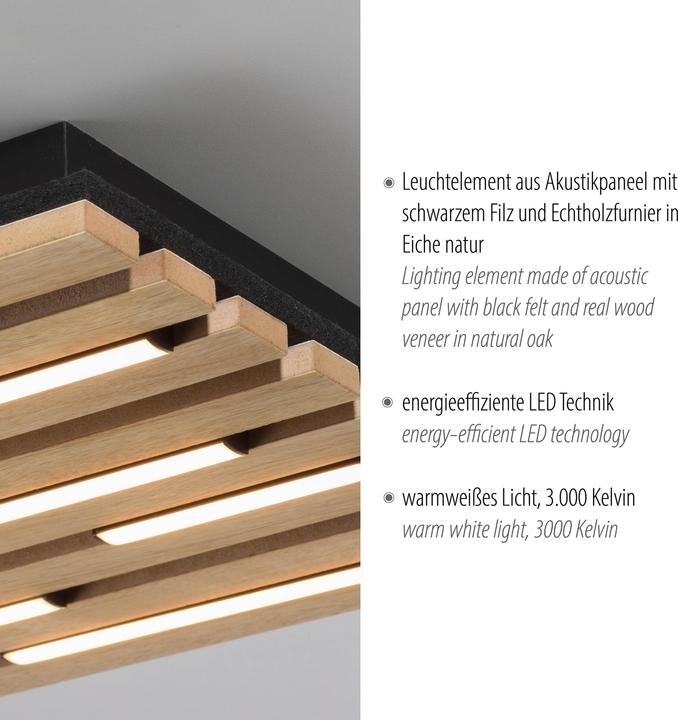 Produktbild Just Light LED Deckenlampe AKUSTIK Holz Akustikpanel mit Echtholzfurnier Eiche (1450 lm)
