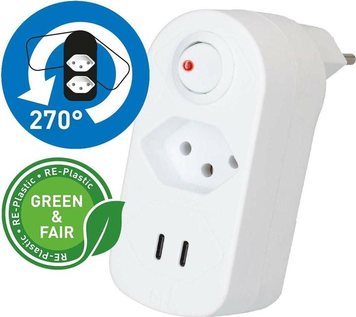 Image du produit Max Hauri ADAPT 1x Typ 13 USB-C/C 20W ws drehbar Green+Fair (Type 13, USB-C, 1x)