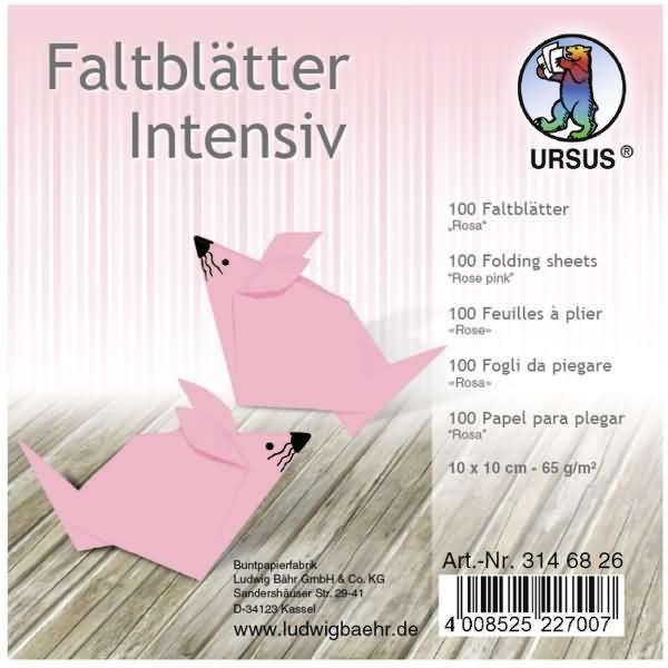 Ursus, Bastelpapier, Faltblätter Intensiv Uni 10x10cm VE=100 Blatt rosa (65 g/m², 1 x)
