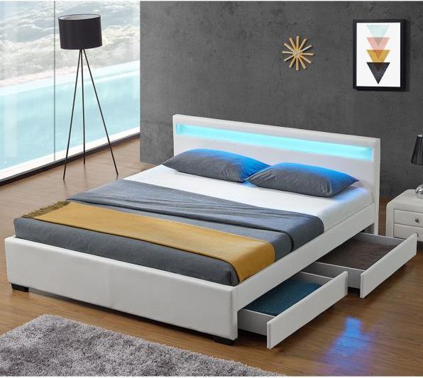 Actual product image Juskys Lyon upholstered bed with bed base and LED lighting (180 x 200 cm)
