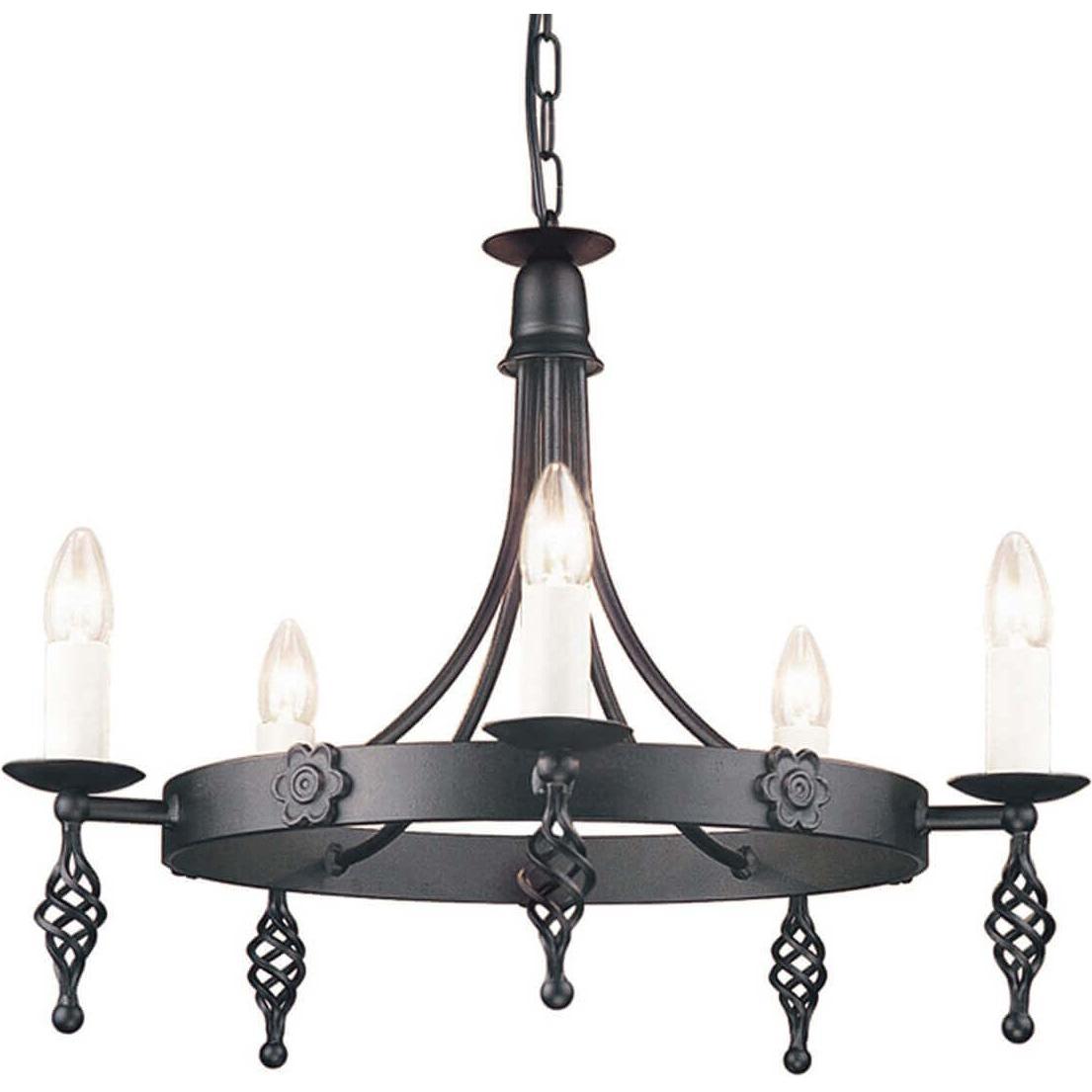 Elstead Lighting, Kronleuchter, Belfry Kronleuchter E14 5-fach Schwarz, Made in UK (60 cm)
