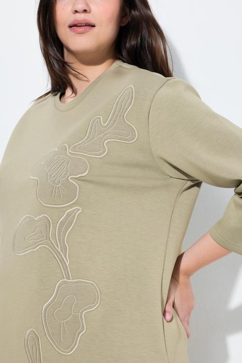 Produktbild Ulla Popken Sweatshirt, Blüten-Applikationen, Rundhals, 3/4-Arm (42)