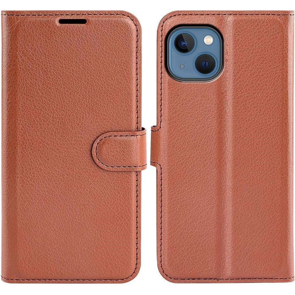 Cover-Discount iPhone 14 - Leder Etui Hülle braun (Apple iPhone 14), Smartphone Hülle, Braun