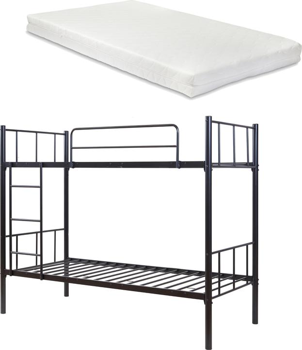 En.Casa Metall-Etagenbett Berimma mit 2 Matratzen 90x200 cm Schwarz (90 x 200 cm)