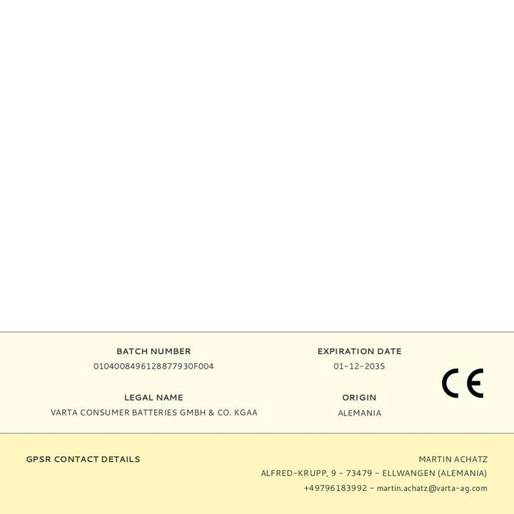 Valori nutrizionali e ingredienti Varta LONGLIFE Power (2 pz., D, 16500 mAh)