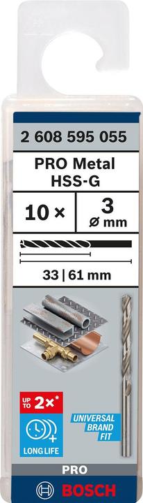 Actual product image Bosch Professional Zubehör PRO Metal HSS-G twist drill, 3 x 33 x 61 mm (3 mm)