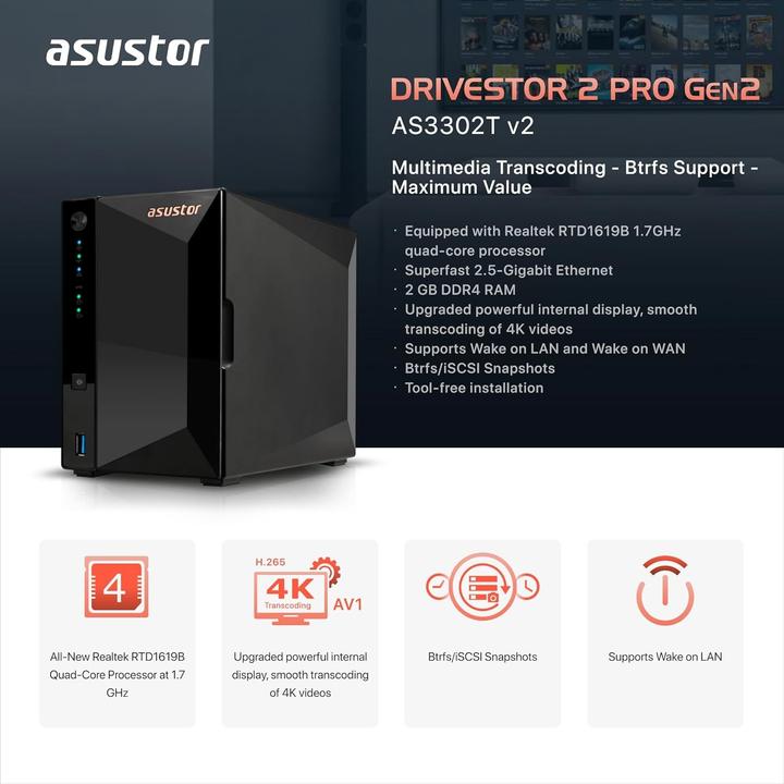 Image du produit Asustor Drivestor 2 Pro Gen2 AS3302T v2 (0 TB)