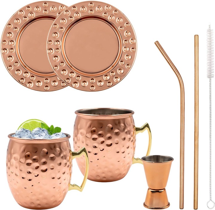 Produktbild Intirilife Moscow Mule Becher Set inkl. Untersetzer Strohhalm (4.50 dl, 9 x, Moscow Mule Becher)