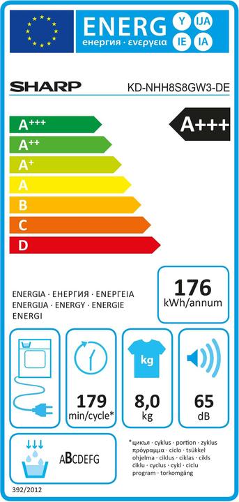 Energie-Label Sharp KD-NHH8S8GW3-DE (8 kg, Rechts)