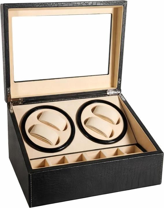 Cbx Uhrenbeweger für 4+6 Uhren, Watchwinder Krokodilmuster mit weissen Nähten (10x)