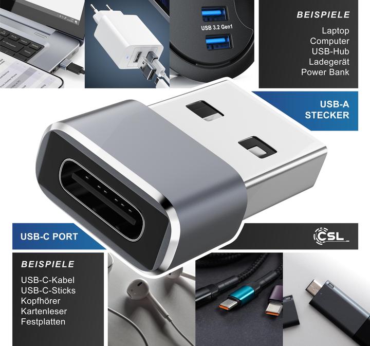 Actual product image CSL Adapter Stecker USB-A auf USB-C Buchse, USB 2.0, 480 Mbit/s Transfer, ultraflaches Design, Plug&Play (USB-C)