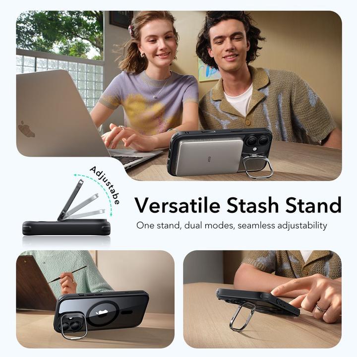 Actual product image ESR Classic Hybrid Magnetic Case (Camera Control, Stash Stand), for iPhone 17, Clear Black (Apple iPhone 17)