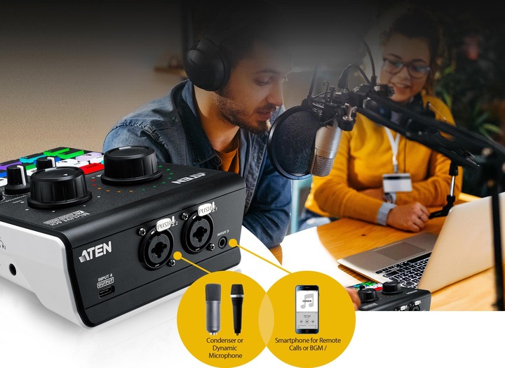 Actual product image Aten UC8000 Podcast AI Audio Mixer MicLIVE 6-CH (Studio- and Livemixer)