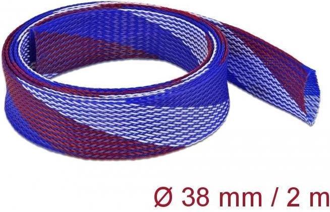 Produktbild Delock Geflechtschlauch dehnbar 2 m x 38 mm blau-rot-weiss (Kabelschlauch, 200 cm)