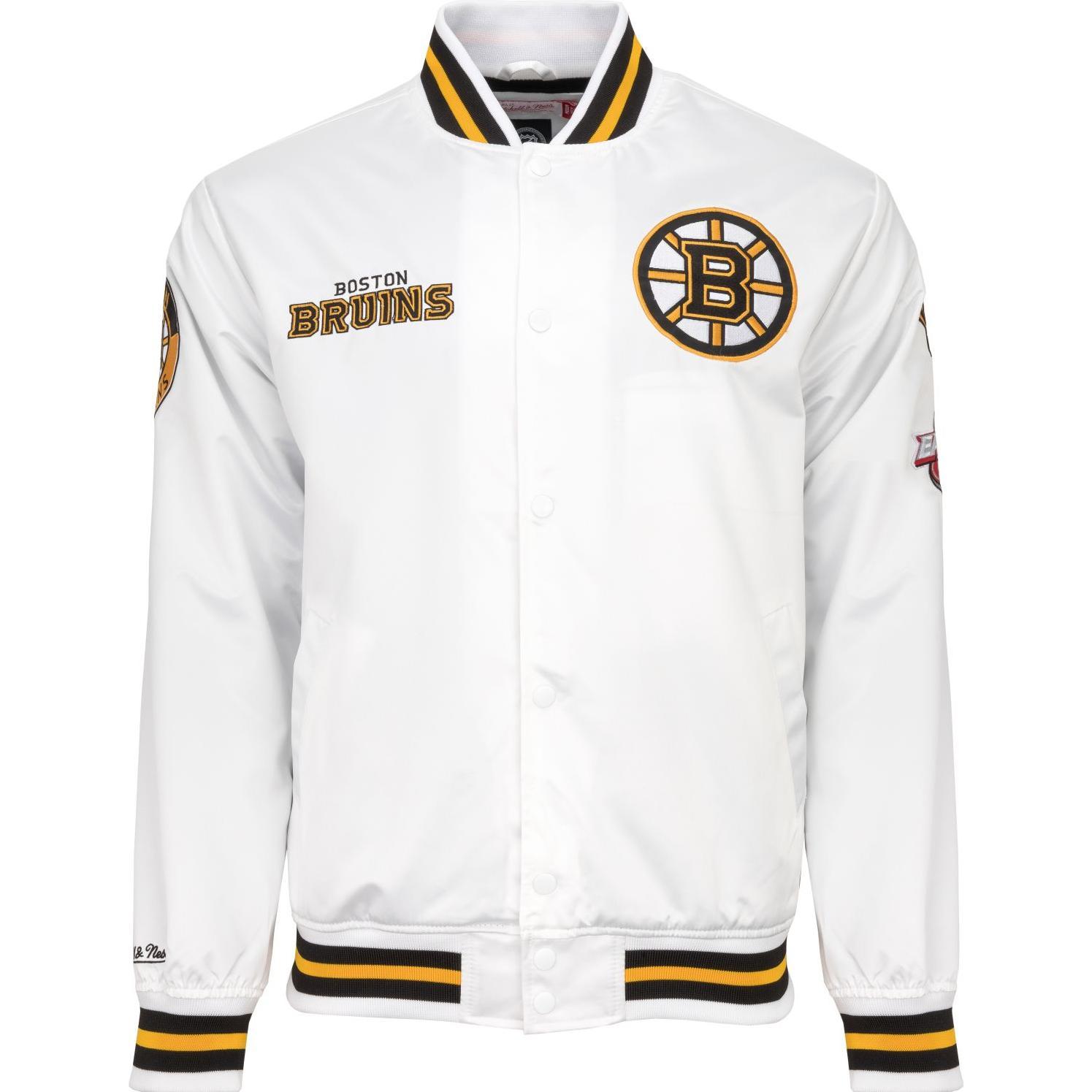 Mitchell & Ness, Herren, Jacke, M&N City Lightweight Satin Jacke - Boston Bruins - XL (XL), Weiss, XL