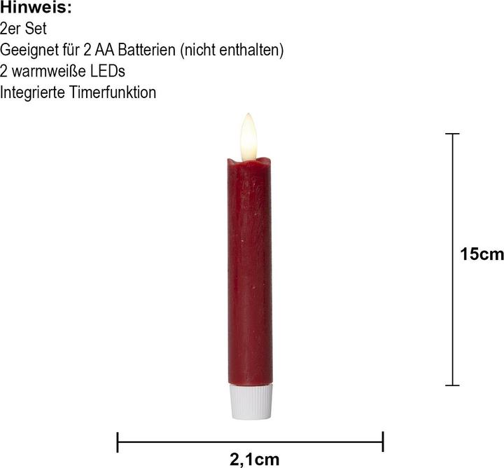 Immagine prodotto Star Trading Candela a LED FLAME 2 cm x 15 cm, rosso scuro, 2 pezzi (2 x)