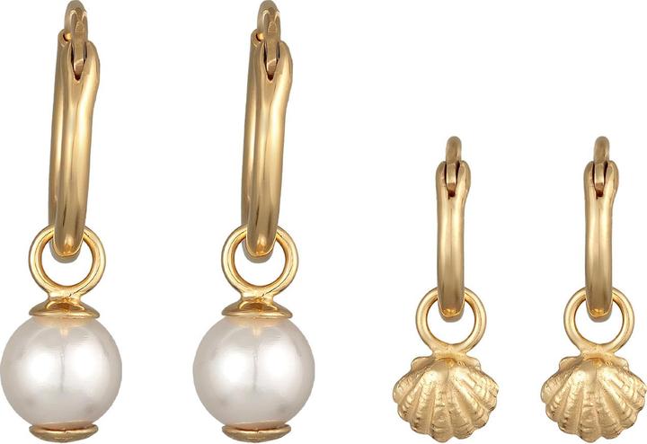 Immagine prodotto Elli Orecchini Creole Set Shell Core Pearl Shell Argento 925 (Argento 925 placcato oro, Nessuna pietra, Perle di conchiglia)